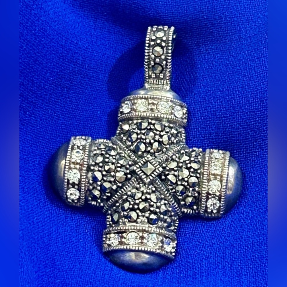 Vintage 925 Sterling Silver Marcasite Celtic Cross Pendant Thailand Maltese 7.6g